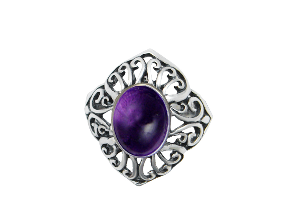 Sterling Silver Filigree Ring With Amethyst Size 6